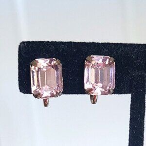 Vintage Boho Sterling Silver Pink Brilliant Cut Crystal Screw Back Stud Earrings